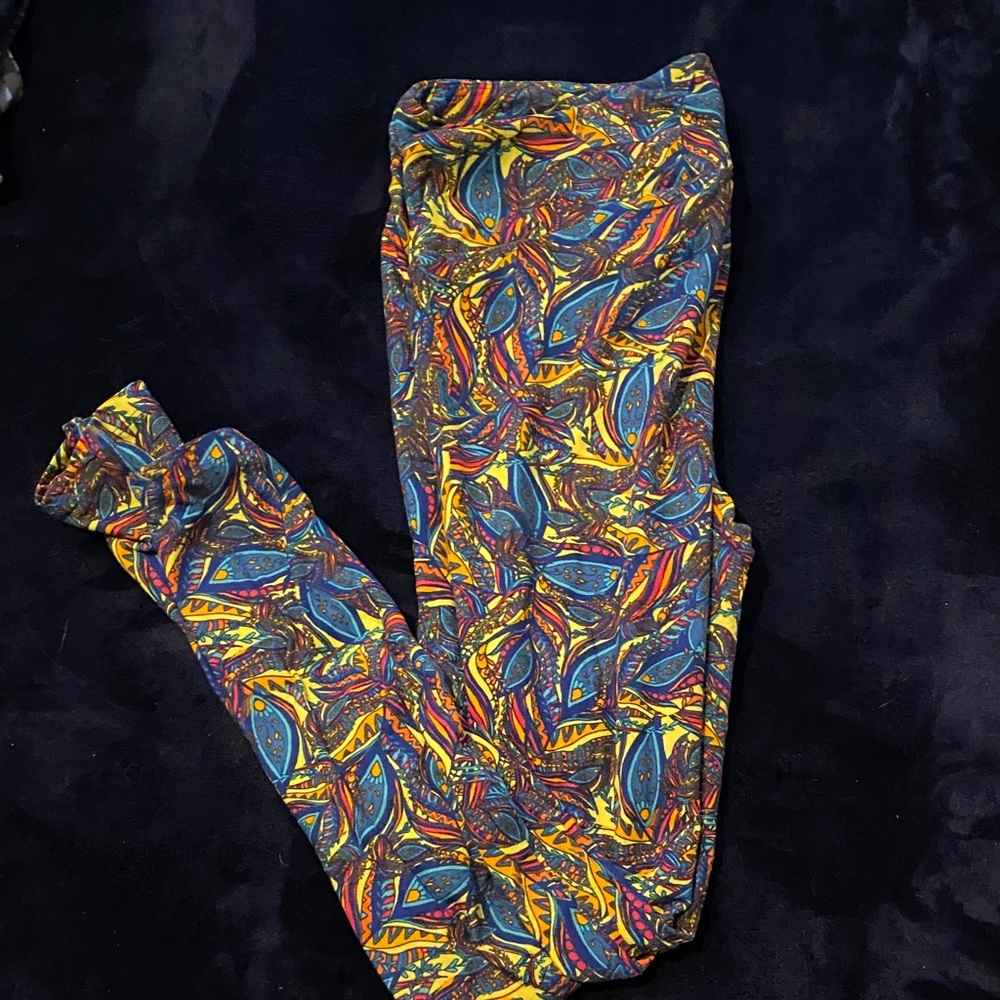 LuLaRoe Kids Leggings with Blue and Yellow Abstract Design